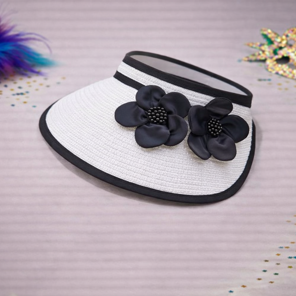 White with Floral Foldable Straw Hat