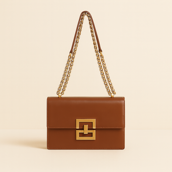 Brown Trendy Lock Clasp Shoulder Bag