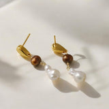 Color Block Copper and Freshwater Pearl Drop Earring