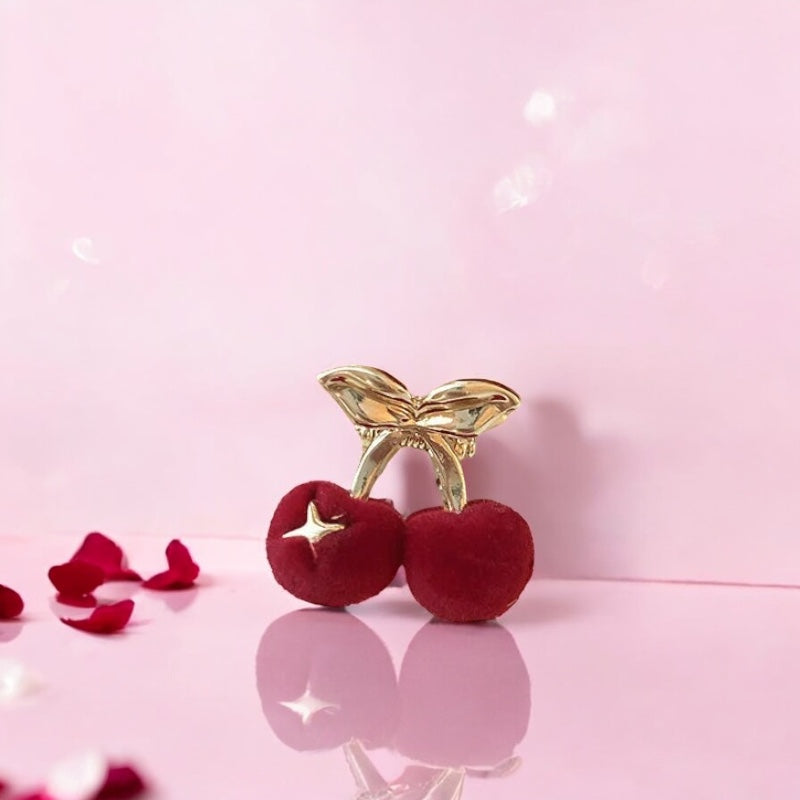 Velvet Cherry with Rhinestones Hair Claw