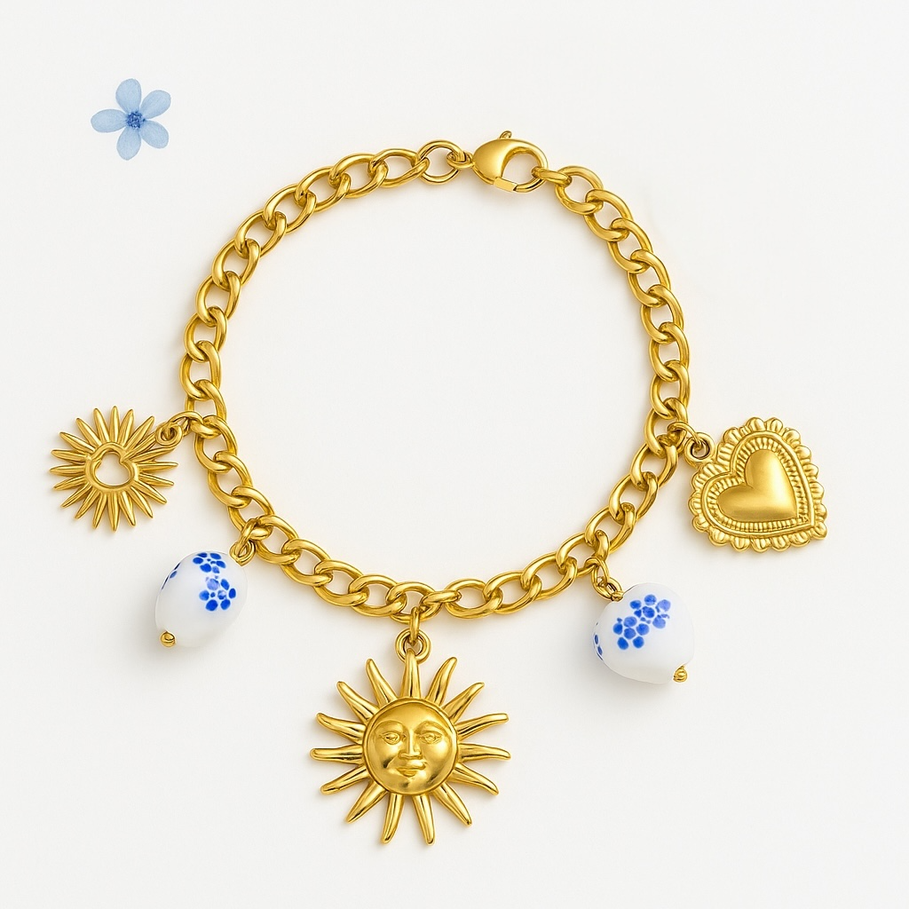 Blue Porcelain and Charms Bracelet