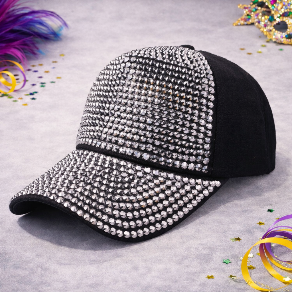 Black/Silver AB Rhinestone Cap