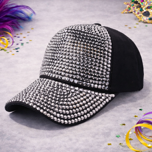 Black/Silver AB Rhinestone Cap