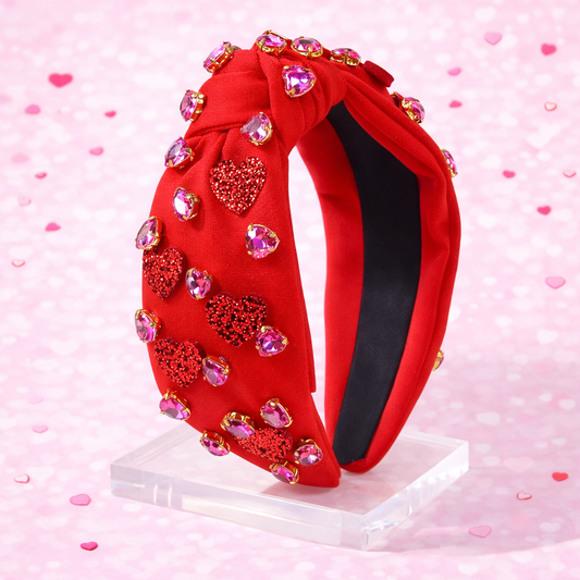 Red Glitter Heart Headband