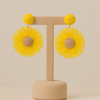 Yellow Woven Flower Drop Earring
