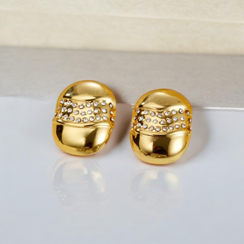 Oval Ear Studs with Rhinestones