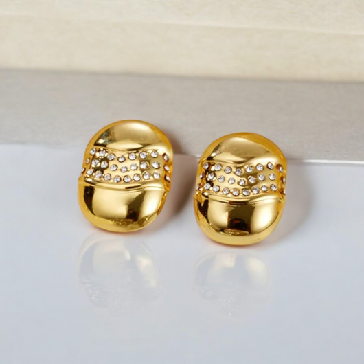 Oval Ear Studs with Rhinestones