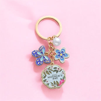 Blue Happy Mother's Day Keychain with Flowers