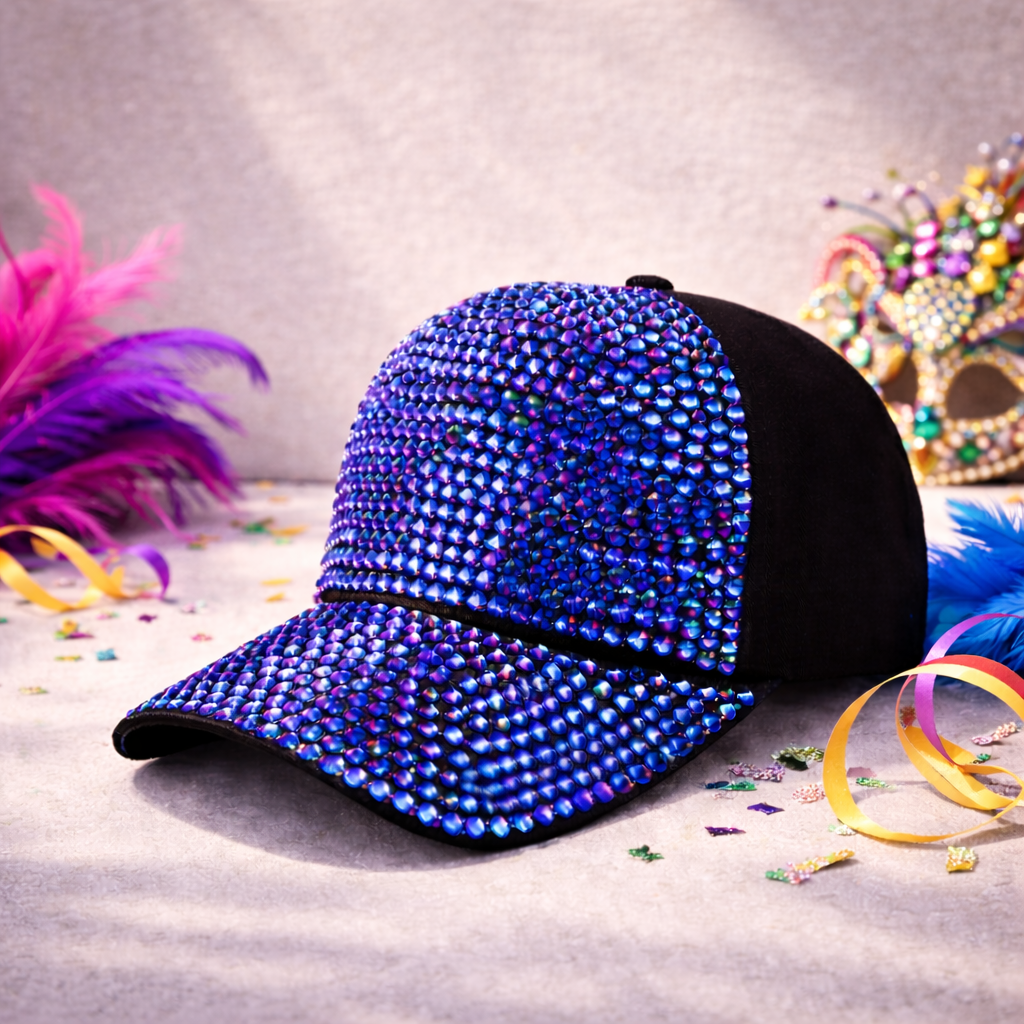 Black/Blue Rhinestone Cap