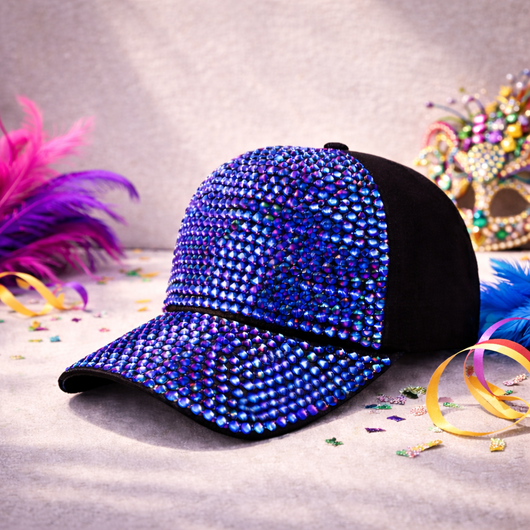 Black/Blue Rhinestone Cap