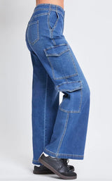 Medium Wash Skater Cargo Wide Leg Jeans