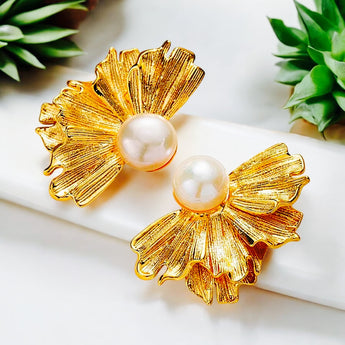 Flower Ear Studs with Pearl Detail