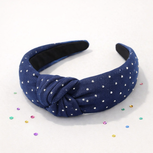 Navy Crystal Knot Headband