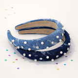Dark Wash Denim Pearl Headband