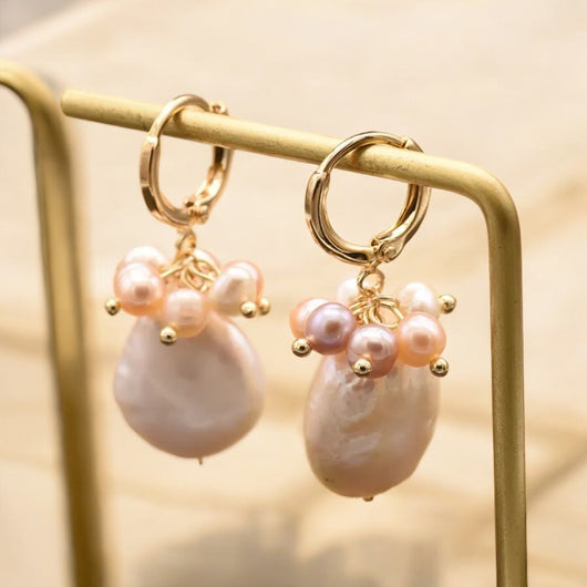 Pink/White Pearl Cluster Earring