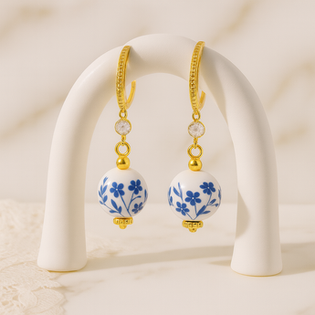 Blue/White Porcelain Beads Drop Earring