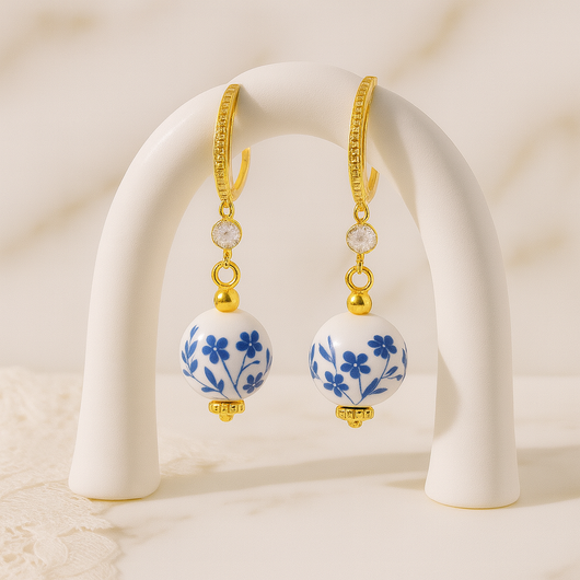 Blue/White Porcelain Beads Drop Earring