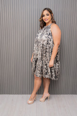 Grey Leopard High Neck Swing Dress