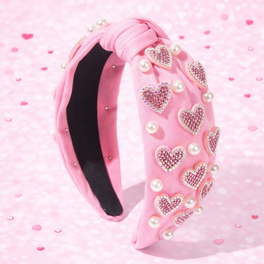 Pink Rhinestone Heart Headband
