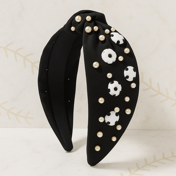 Black Baseball and Pearls Headband