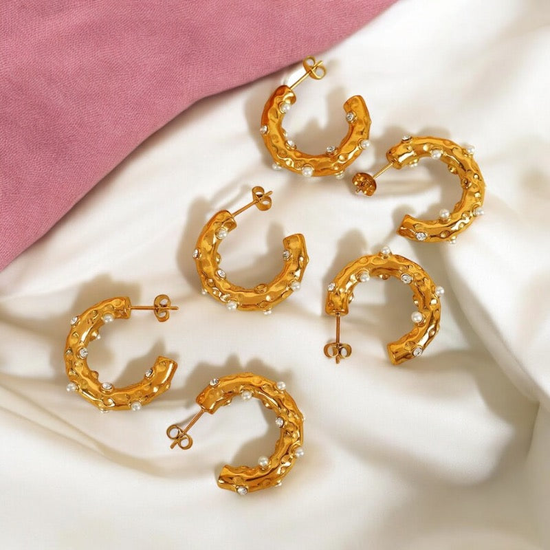 C Hoop Earring with Rhinestones