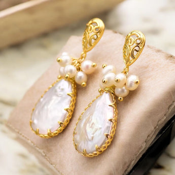 White/Pink Pearl Cluster Drop Earring