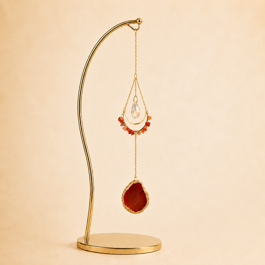 Red Agate Crescent Moon Wind Chime