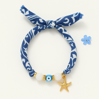 Blue Silk Scarf Bracelet with Sea Star Charm