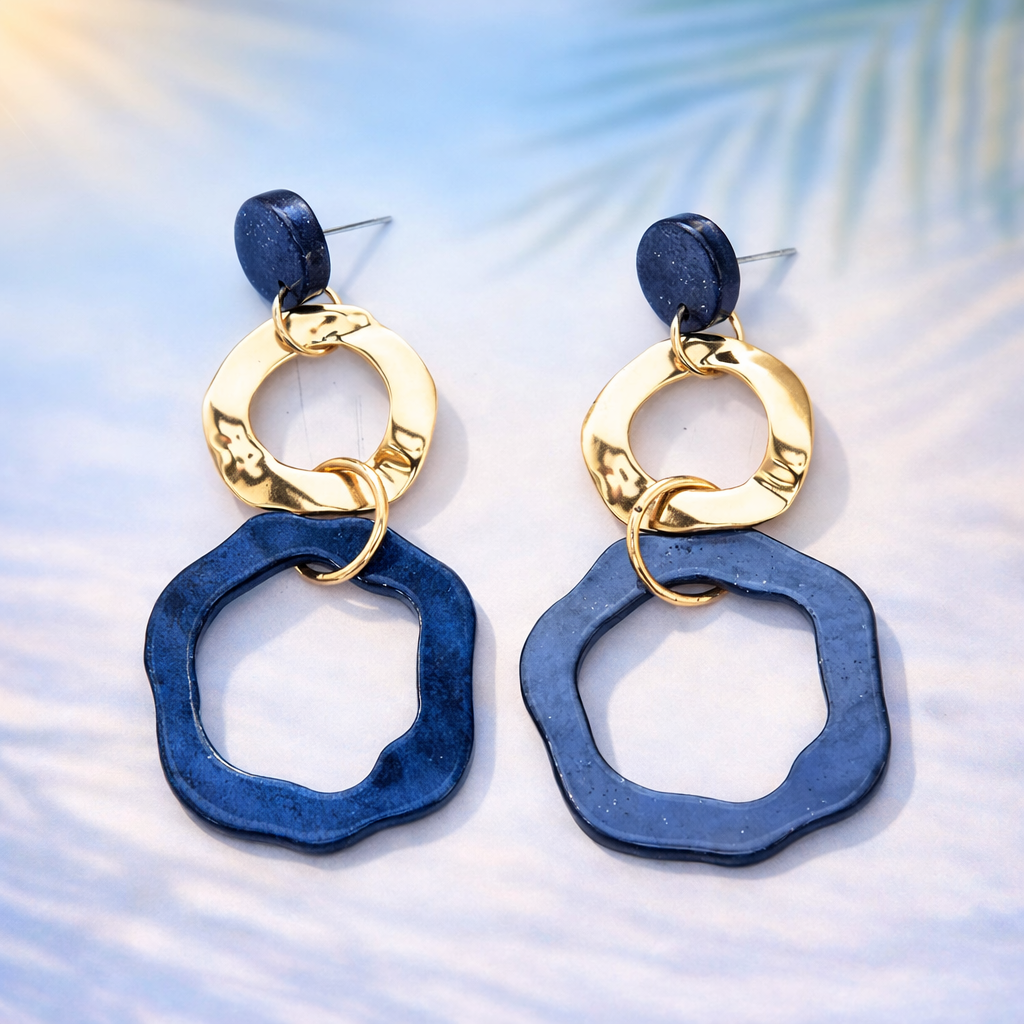 Navy Abstract Drop Earring
