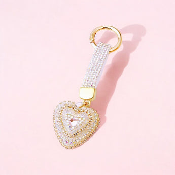 Iridescent White Rhinestone Bursting Heart Keychain