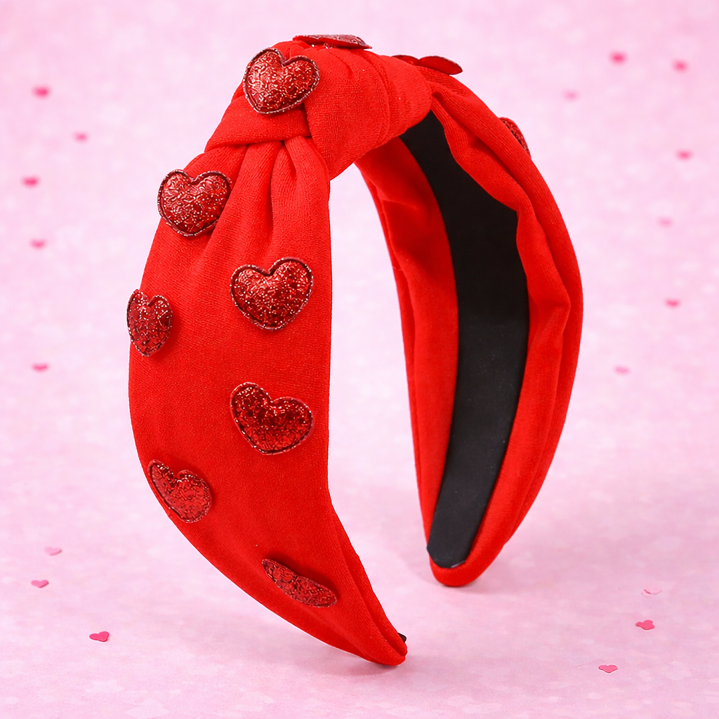 Red Glitter Heart Headband