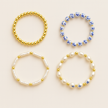 Blue Porcelain and Pearl Bracelet Set