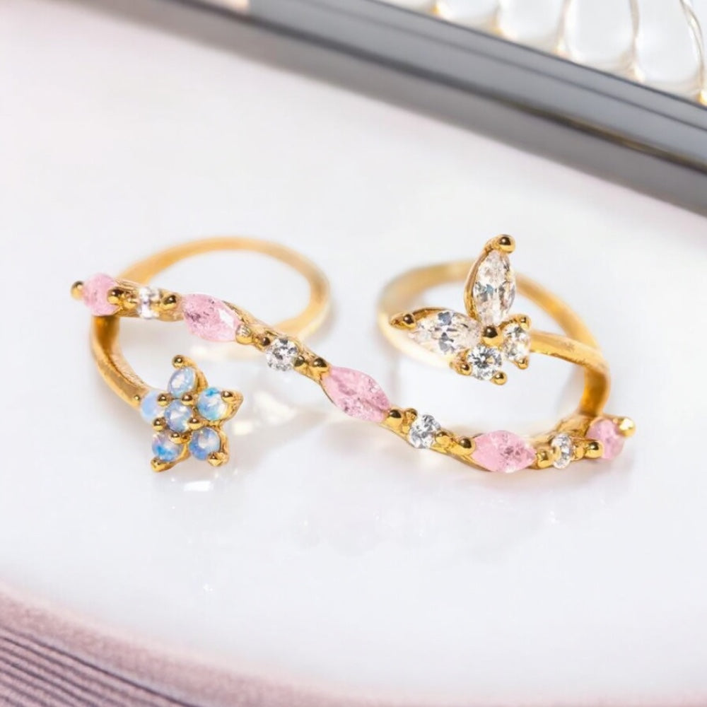 Butterfly Rhinestone Adjustable Open Ring
