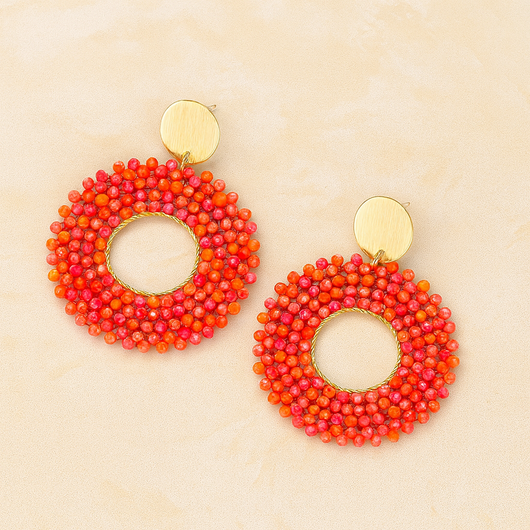 Tangerine Natural Beads Drop Earring