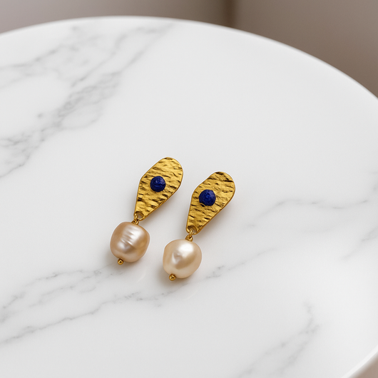 Freshwater Pearl with Blue Crystal Drop Earring