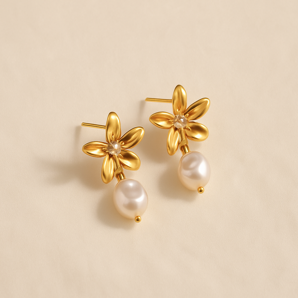 Flower with Pearl Drop Earring