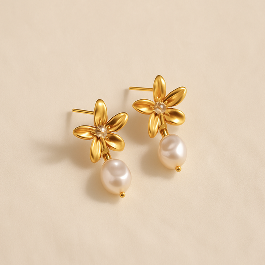 Flower with Pearl Drop Earring