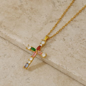 Sacred Gemstones Cross Necklace