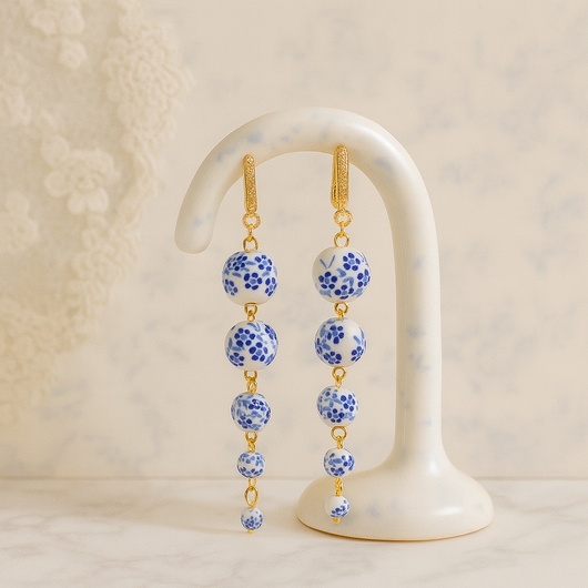 Blue/White Porcelain Beads Drop Earring