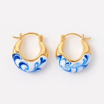 Blue/White Porcelain Hoop Earring