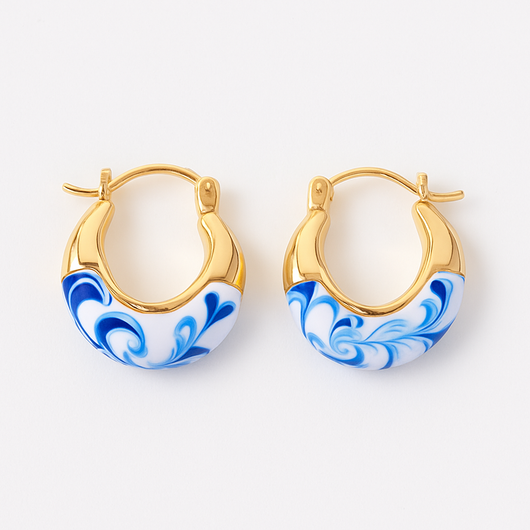 Blue/White Porcelain Hoop Earring