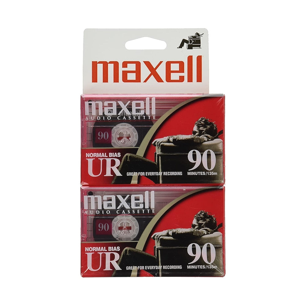 Maxell UR-90 Normal Bias Audio Cassettes 90 Minute (2 Pack with Cases)