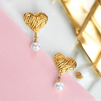 Heart with Pearl Drop Earring