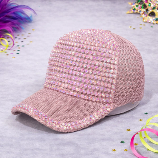 Pink Rhinestone Mesh Detail Cap