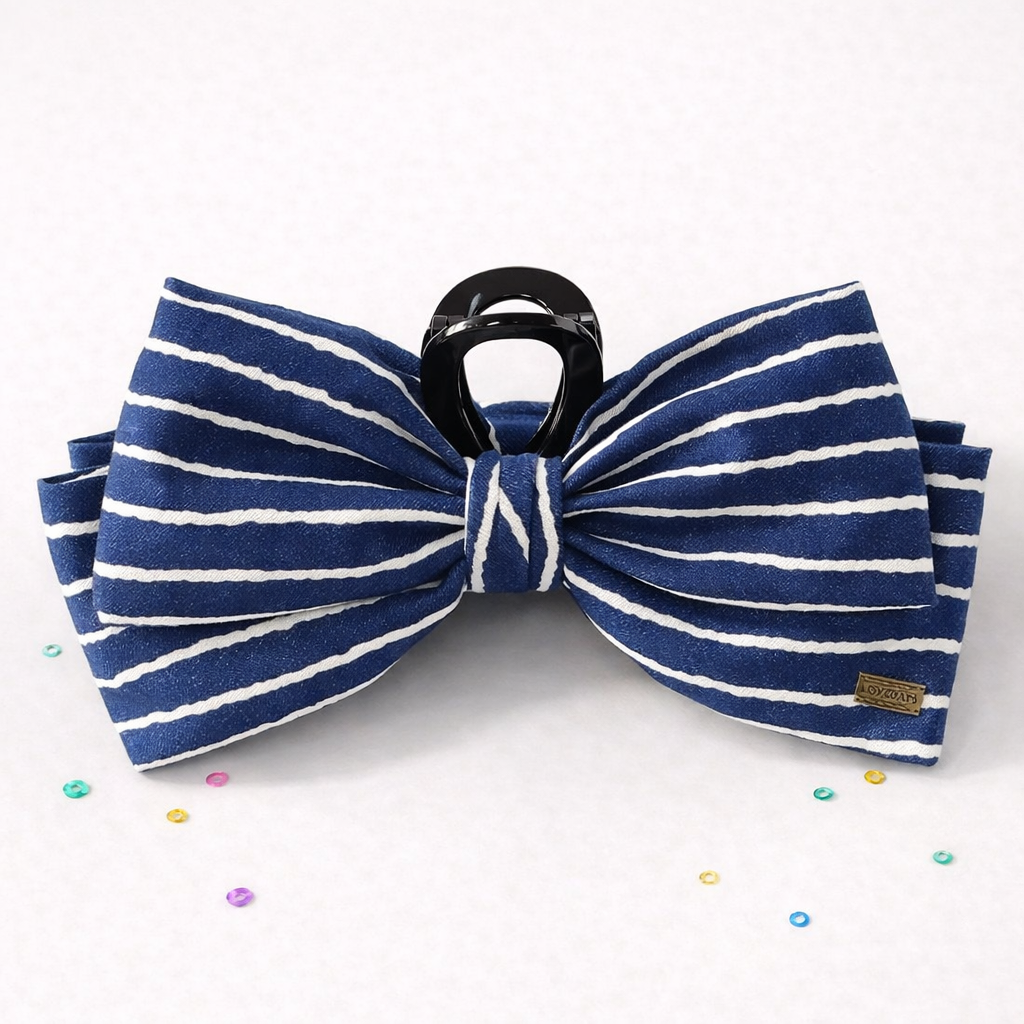 Navy Blue Pinstripe Hair Clip