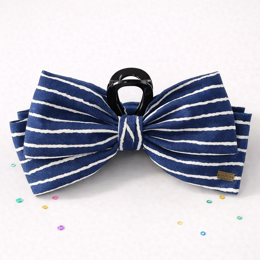 Navy Blue Pinstripe Hair Clip