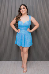 Blue Sequin Fit & Flare Dress