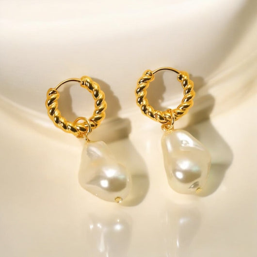 Small Huggie Earring with Drop Pearl