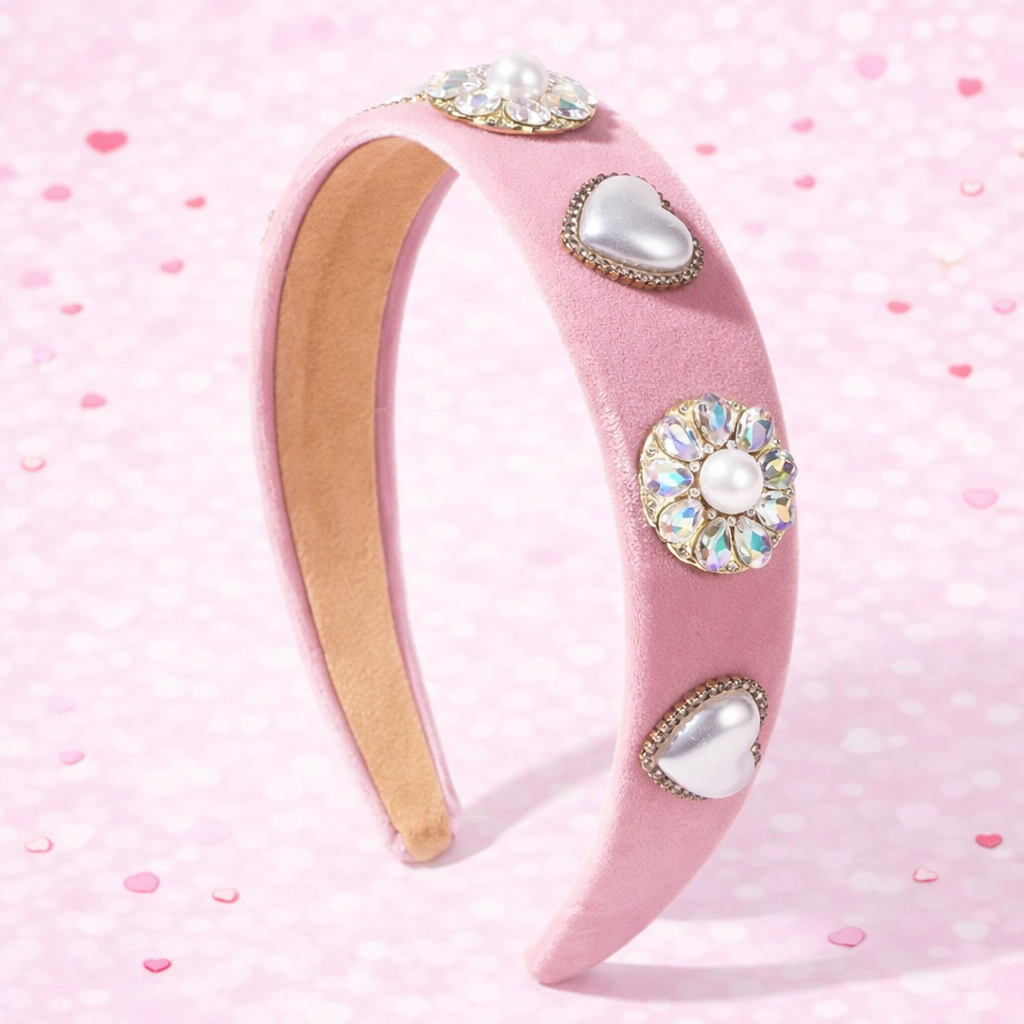 Pink Velvet Heart Headband