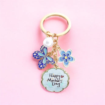 Blue Happy Mother's Day Keychain with Hearts